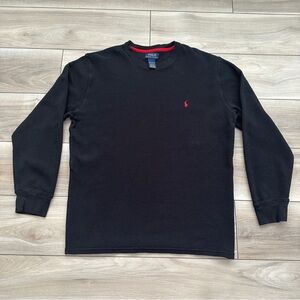 Polo Ralph Lauren Shirt Mens 2XL Black Thermal Waffle Long Sleeve Tee Crewneck